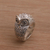 Blue topaz domed ring, 'Gazing Owl' - Bali Handmade Sterling Silver Owl Ring with Blue Topaz Eyes
