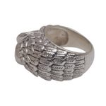 Blue topaz domed ring, 'Gazing Owl' - Bali Handmade Sterling Silver Owl Ring with Blue Topaz Eyes