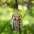 Polymer clay pendant necklace, 'Charming Owl' - Artisan Handmade Clay Owl Pendant Necklace Cotton Cord