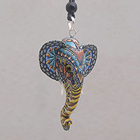 Polymer clay pendant necklace, Elephant Bust