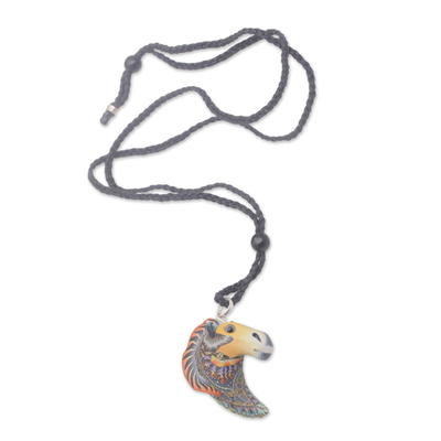 Collar con colgante de arcilla polimérica - Collar artesanal hecho a mano con colgante de caballo de arcilla polimérica