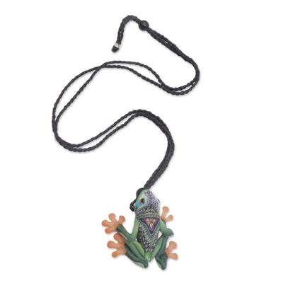 Collar con colgante de arcilla polimérica - Collar de rana de árbol de arcilla polimérica hecho a mano de Bali