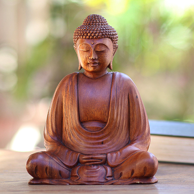 Wood statuette, Serenity Buddha