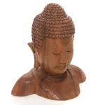 Wood statuette, 'Serenity of Buddha' - Hand Carved Suar Wood Buddha's Head Statuette from Bali