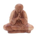 Wood statuette, 'Meditative' - Handcrafted Balinese Suar Wood Meditating Buddha Statuette