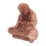 Wood statuette, 'Meditative' - Handcrafted Balinese Suar Wood Meditating Buddha Statuette