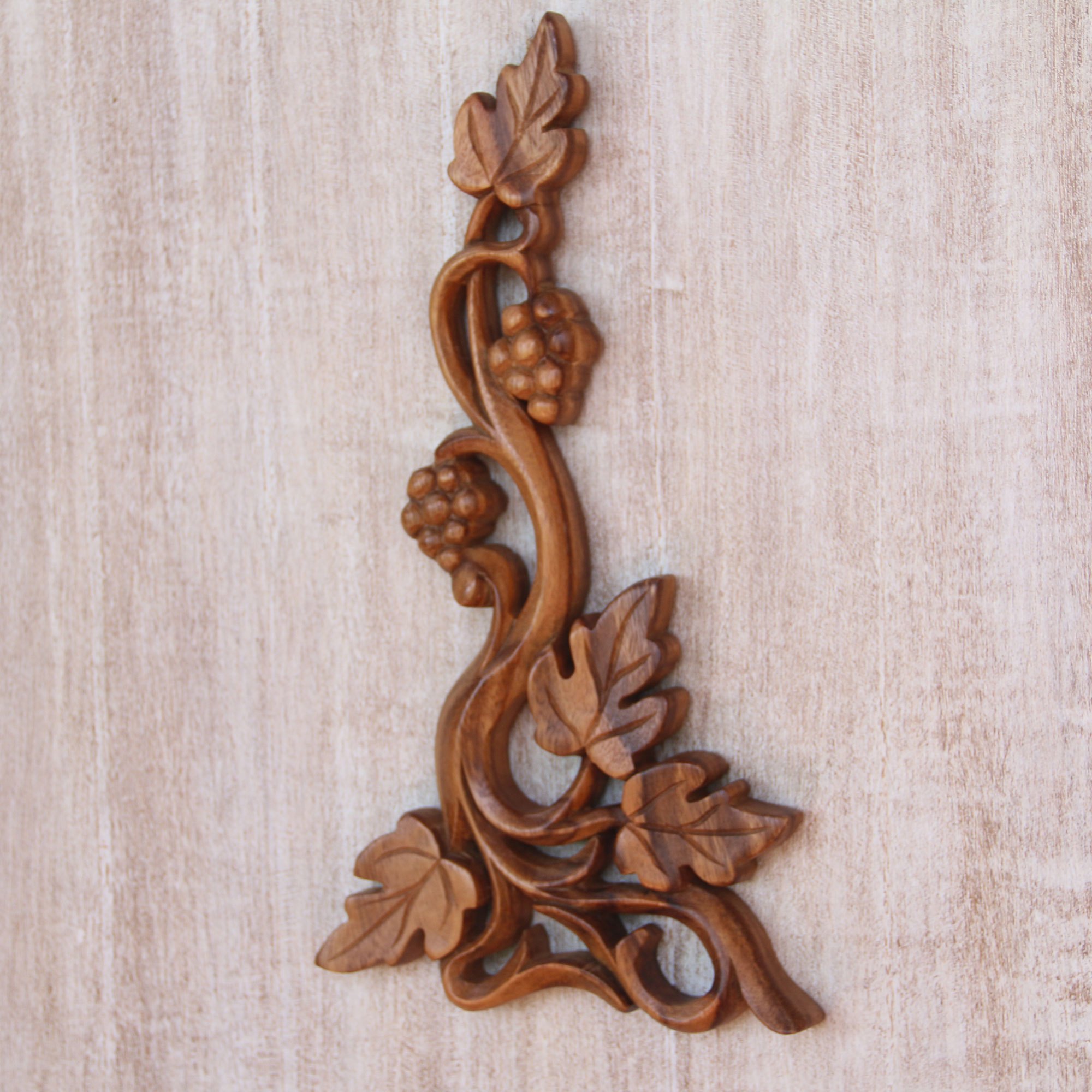 Suar Wood Grape Vine Relief Panel from Bali Grape Vine NOVICA