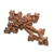Wood wall cross, 'Faith Blooms' - Hand-Carved Floral Suar Wood Wall Cross from Bali