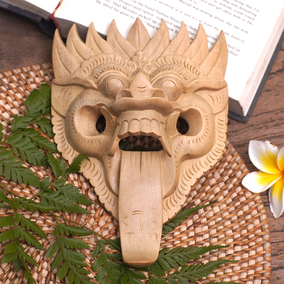 Wood mask, 'Queen of Demons' - Crocodile Wood Mask of a Demon Queen from Bali