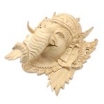 Wood mask, 'Ganesha Portrait' - Hand-Carved Auspicious Lord Ganesha Crocodile Wood Mask