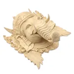 Wood mask, 'Ganesha Portrait' - Hand-Carved Auspicious Lord Ganesha Crocodile Wood Mask
