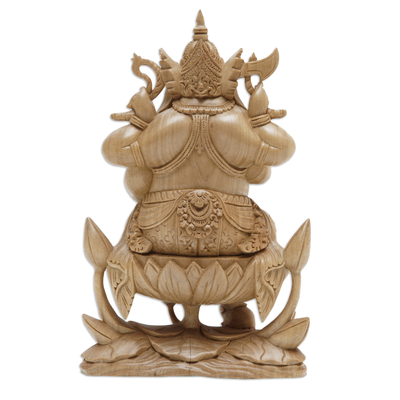 Wood sculpture, 'Ganesha Riding a Lotus' - Hand-Carved Crocodile Wood Sculpture of Ganesha from Bali