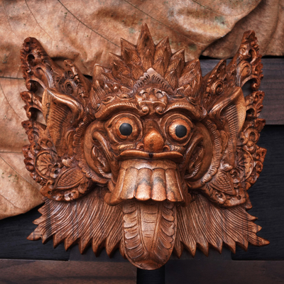 Wood mask, 'Royal Demon' - Acacia Wood Wall Mask of a Demon Queen from Bali