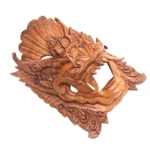Wood mask, 'Barong Sai' - Artisan Handmade Acacia Wood Mask Indonesian Barong Sai