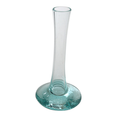 Glass vase, 'Surf Wave Medium' (9 inch) - Handmade 9 Inch Glass Cylindrical Vase Made in Bali