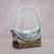 Blown glass and wood vase, 'Clear Horizon' - Blown Glass and Albesia Wood Vase Made in Bali thumbail