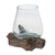 Blown glass and wood vase, 'Clear Horizon' - Blown Glass and Albesia Wood Vase Made in Bali (image 2a) thumbail