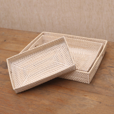 Ate grass and bamboo trays, 'Lombok Style' (set of 3) - Three Rectangular Natural Fiber Trays from Indonesia