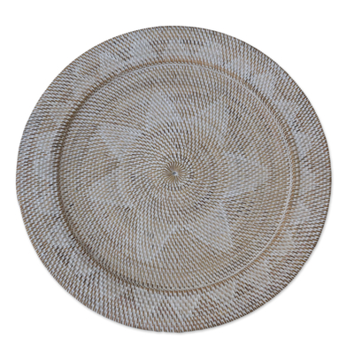 Ate grass and bamboo tray, 'Lombok Petals' - Lombok-Style Natural Fiber Tray from Indonesia