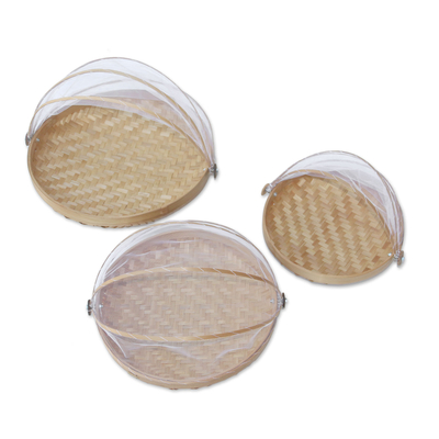 Ate grass and bamboo baskets, 'Dainty Weave' (set of 3) - Three Handwoven Ate Grass and Bamboo Baskets from Indonesia