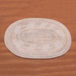 Ate grass and bamboo decorative table mat, 'Sunlight Weave' - Handwoven Oval Ate Grass and Bamboo Decorative Table Mat