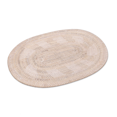 Ate grass and bamboo decorative table mat, 'Sunlight Weave' - Handwoven Oval Ate Grass and Bamboo Decorative Table Mat