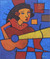 'Guitar Playing' - Signed Cubist Painting of a Guitarist from Java thumbail