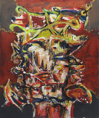 'Stay Strong' - Signed Abstract Oil Painting by an Indonesian Artist