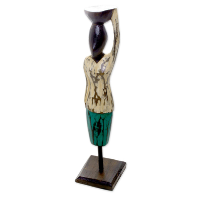 estatuilla de madera - Estatuilla de mujer abstracta de madera de Albesia tallada a mano de Bali