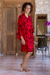 Rayon batik short robe, 'Adoration' - Red and Black Rayon Hand Crafted Floral Batik Short Robe thumbail
