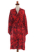 Rayon batik short robe, 'Adoration' - Red and Black Rayon Hand Crafted Floral Batik Short Robe (image 2a) thumbail
