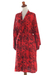 Rayon batik short robe, 'Adoration' - Red and Black Rayon Hand Crafted Floral Batik Short Robe (image 2c) thumbail