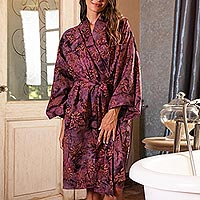 Cotton batik short robe, Twilight Bloom