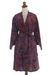 Cotton batik short robe, 'Twilight Bloom' - Purple and Brown Cotton Hand Crafted Batik Short Robe (image 2a) thumbail