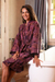 Cotton batik short robe, 'Twilight Bloom' - Purple and Brown Cotton Hand Crafted Batik Short Robe (image 2c) thumbail