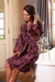 Cotton batik short robe, 'Twilight Bloom' - Purple and Brown Cotton Hand Crafted Batik Short Robe