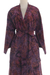 Cotton batik short robe, 'Twilight Bloom' - Purple and Brown Cotton Hand Crafted Batik Short Robe (image 2f) thumbail