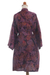 Cotton batik short robe, 'Twilight Bloom' - Purple and Brown Cotton Hand Crafted Batik Short Robe (image 2g) thumbail