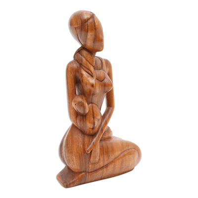 Holzstatuette - Mutter und Kind handgeschnitzte Suar-Holzskulptur