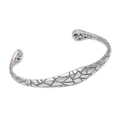 Sterling silver cuff bracelet, 'Stronger Together' - Patterned Sterling Silver Cuff Bracelet from Bali