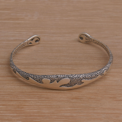 Sterling silver cuff bracelet, 'Flow of Thoughts' - Wave Motif Sterling Silver Cuff Bracelet from Bali
