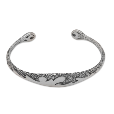 Sterling silver cuff bracelet, 'Flow of Thoughts' - Wave Motif Sterling Silver Cuff Bracelet from Bali