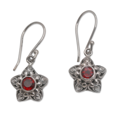 Garnet dangle earrings, 'Stellar Sparkle' - Star-Shaped Garnet Dangle Earrings from Bali
