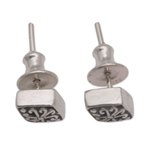 Sterling silver stud earrings, 'Diamond Curls' - Curl Motif Sterling Silver Stud Earrings from Bali