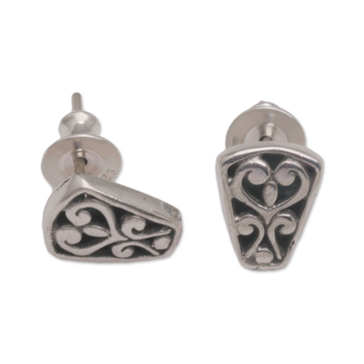Sterling silver stud earrings, 'Endless Spirals' - Spiral Motif Sterling Silver Stud Earrings from Bali