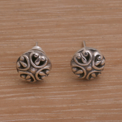 Sterling silver stud earrings, 'Prideful Circles' - Circular Sterling Silver Stud Earrings from Bali