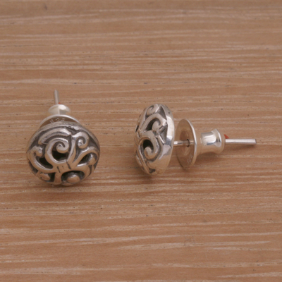 Ohrstecker aus Sterlingsilber - Kreisförmige Ohrringe aus Sterlingsilber mit Spiralmotiv aus Bali