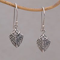 Intricate Sterling Silver Dangle Earrings Crafted in Bali,'Divine Crests'