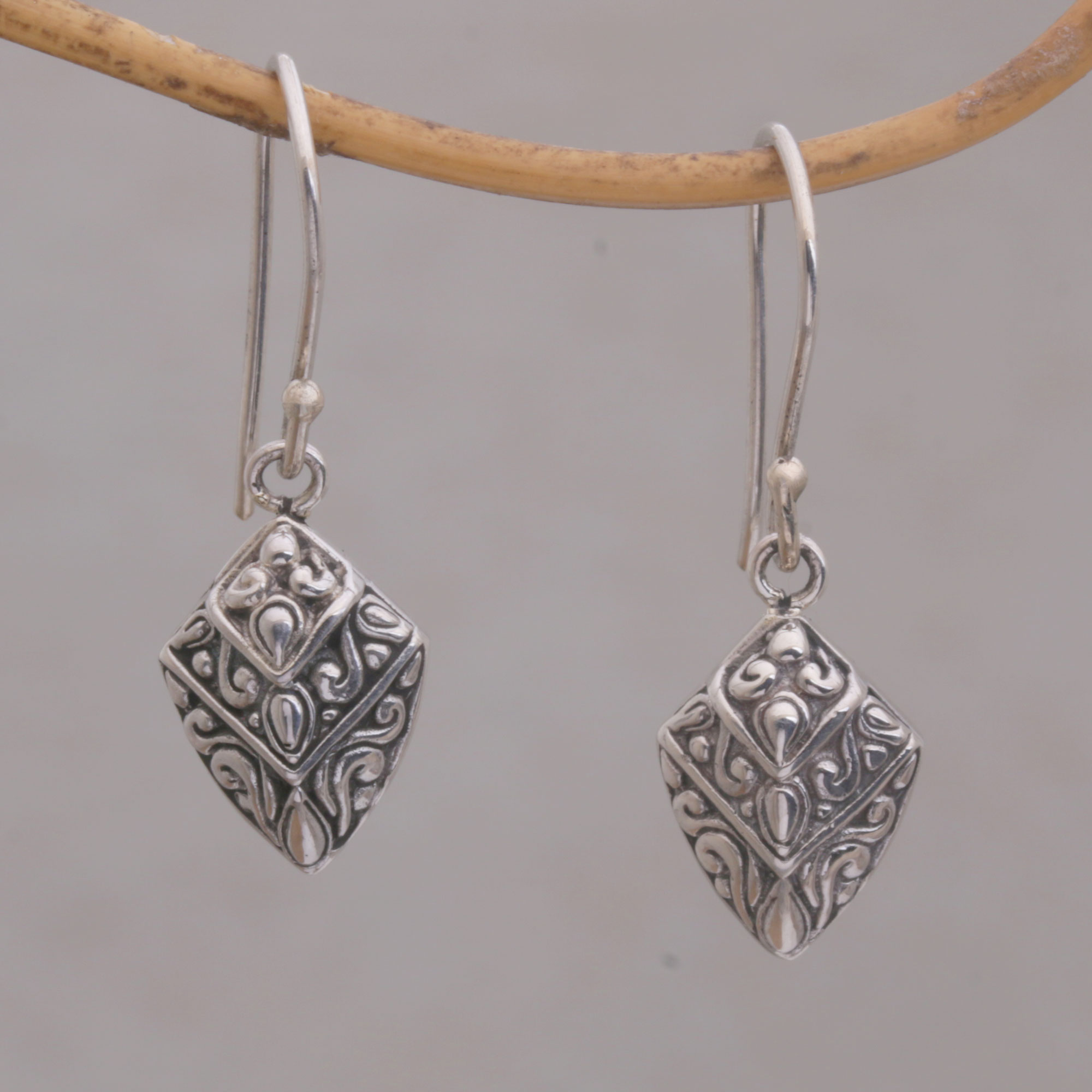 Intricate Sterling Silver Dangle Earrings Crafted in Bali - Divine ...