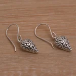 Sterling silver dangle earrings, 'Pointed Vines' - Pointed Sterling Silver Dangle Earrings Crafted in Bali